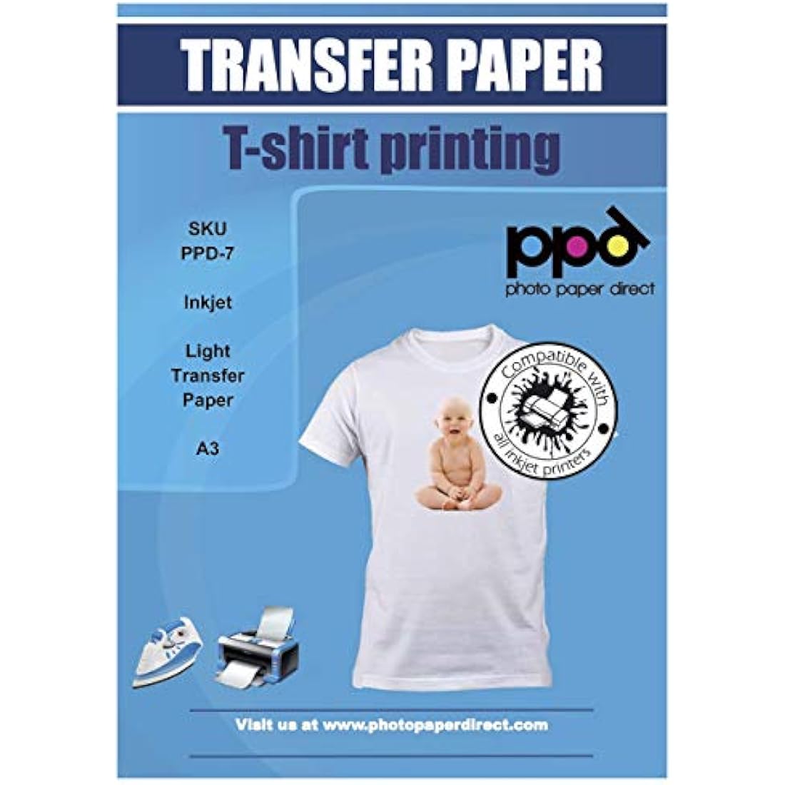 PPD Inkjet T-Shirt Transfer Paper for Light Fabrics | A3 - 25 Sheets