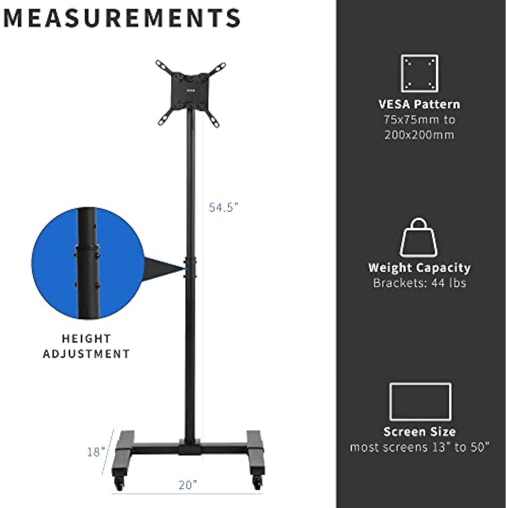 VIVO Mobile TV Stand for 13-42 inch Screens | Rolling Height Adjustable