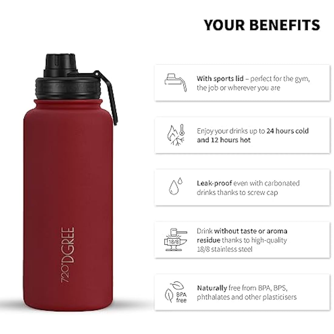 720°DGREE noLimit Insulated Water Bottle with Infuser - 950ml Steel