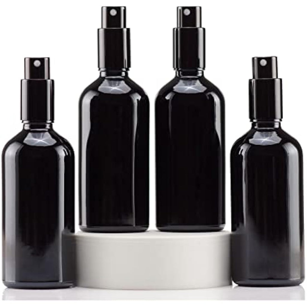Jolof Store Black Glass Spray Bottles - 100ml Fine Mist for Oils - 4 Pcs