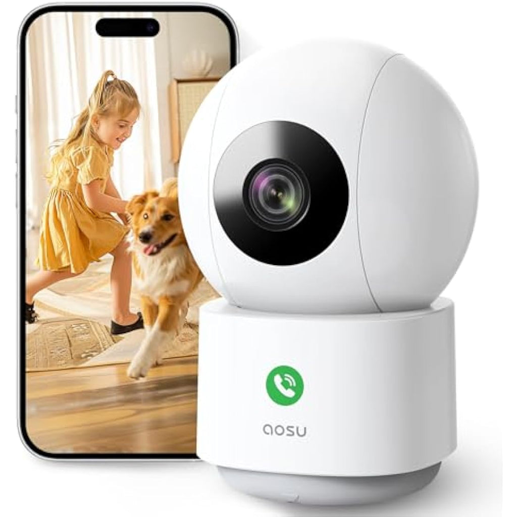 AOSU 2K Indoor WiFi Security Camera | 360° Motion Tracking Nanny Cam