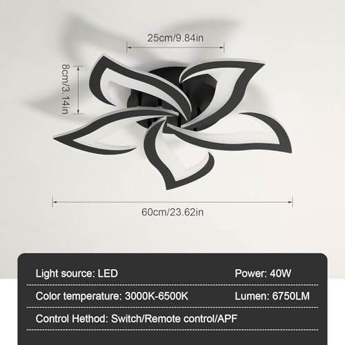Comely Modern LED Ceiling Light – Dimmable Black Acrylic Lamp with Remote