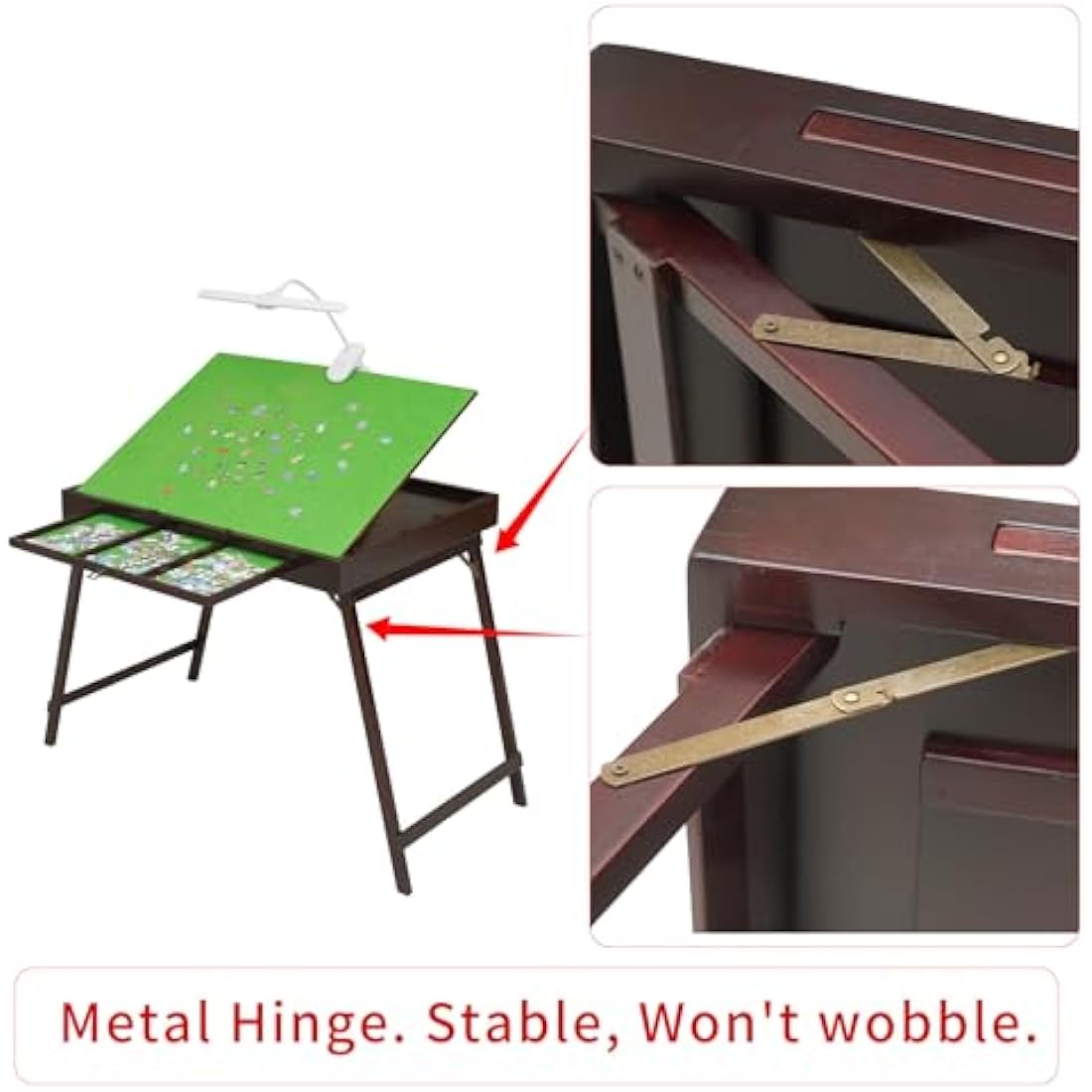Wooden Jigsaw Puzzle Table with LED Light and Storage Drawers