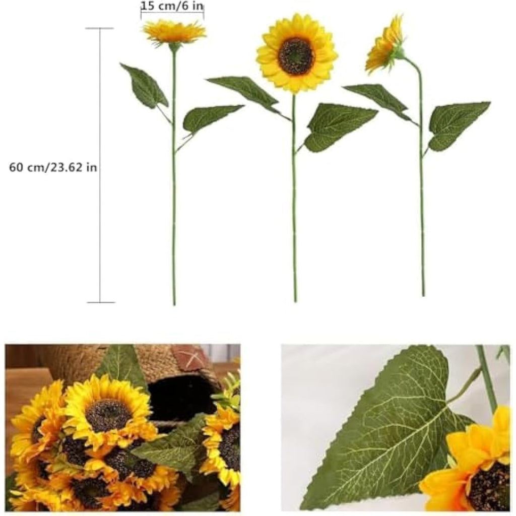 Laelfe 60cm Large Artificial Silk Sunflowers - 6 Pcs Long Stem Faux Decor