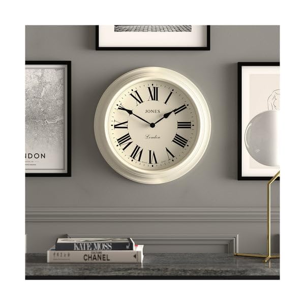 Jones Clocks Supper Club Wall Clock | 40cm Large Roman Numeral - Cream