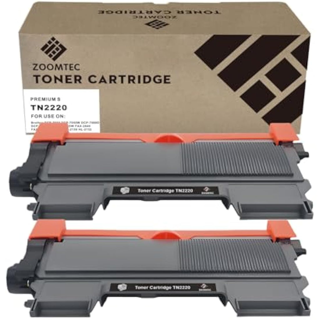 ZOOMTEC TN2220 Black Toner Cartridge for Brother HL-2240 MFC-7360 | 2 Pack
