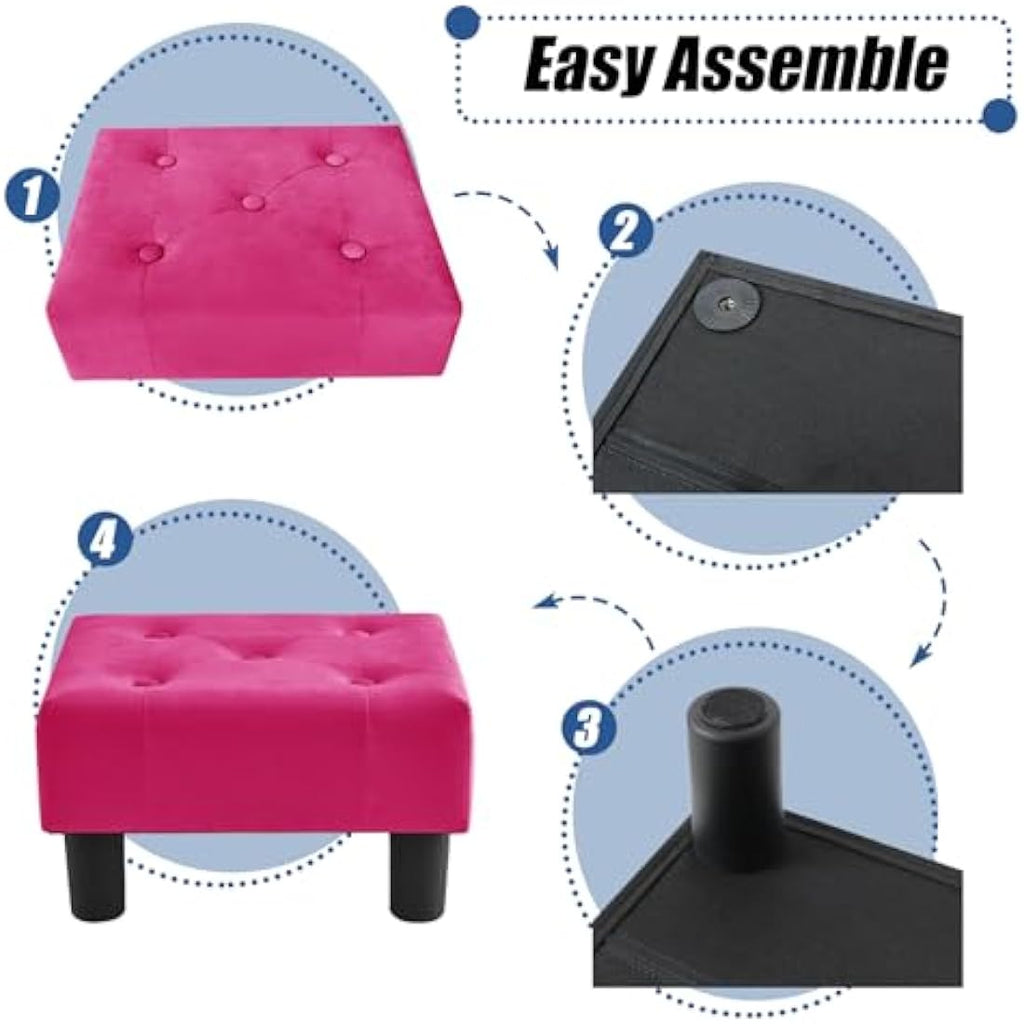 Velvet Footstool – Small Storage Ottoman for Living Room, Rose Red