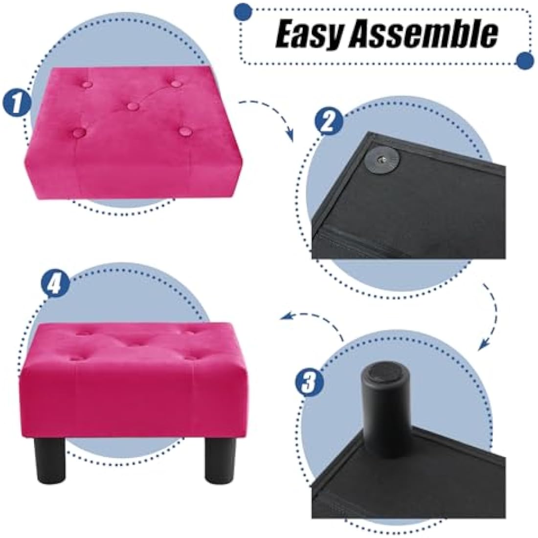 Velvet Footstool – Small Storage Ottoman for Living Room, Rose Red