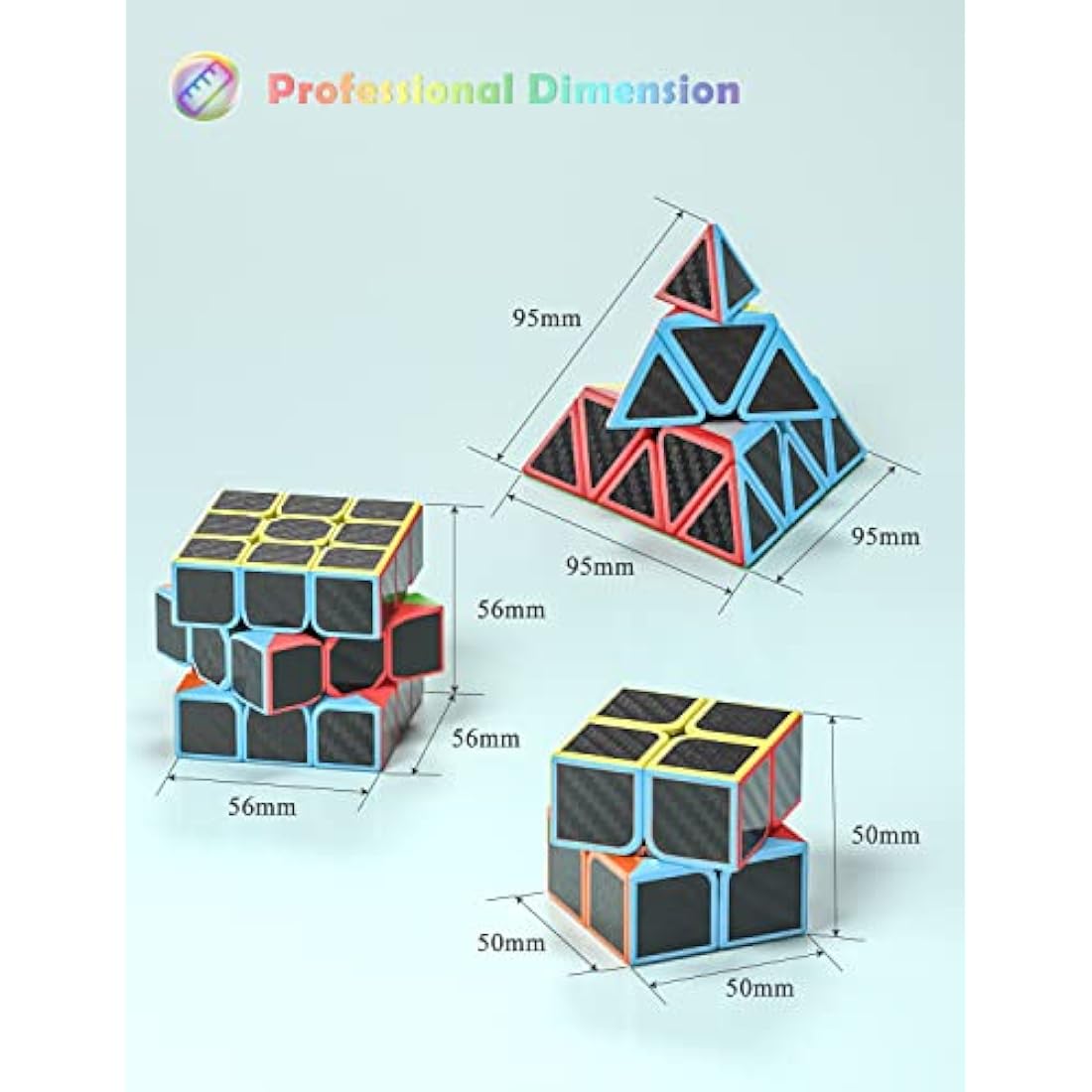 Roxenda Speed Cube Set | 2x2 3x3 Pyramid Carbon Fiber Puzzle Cubes