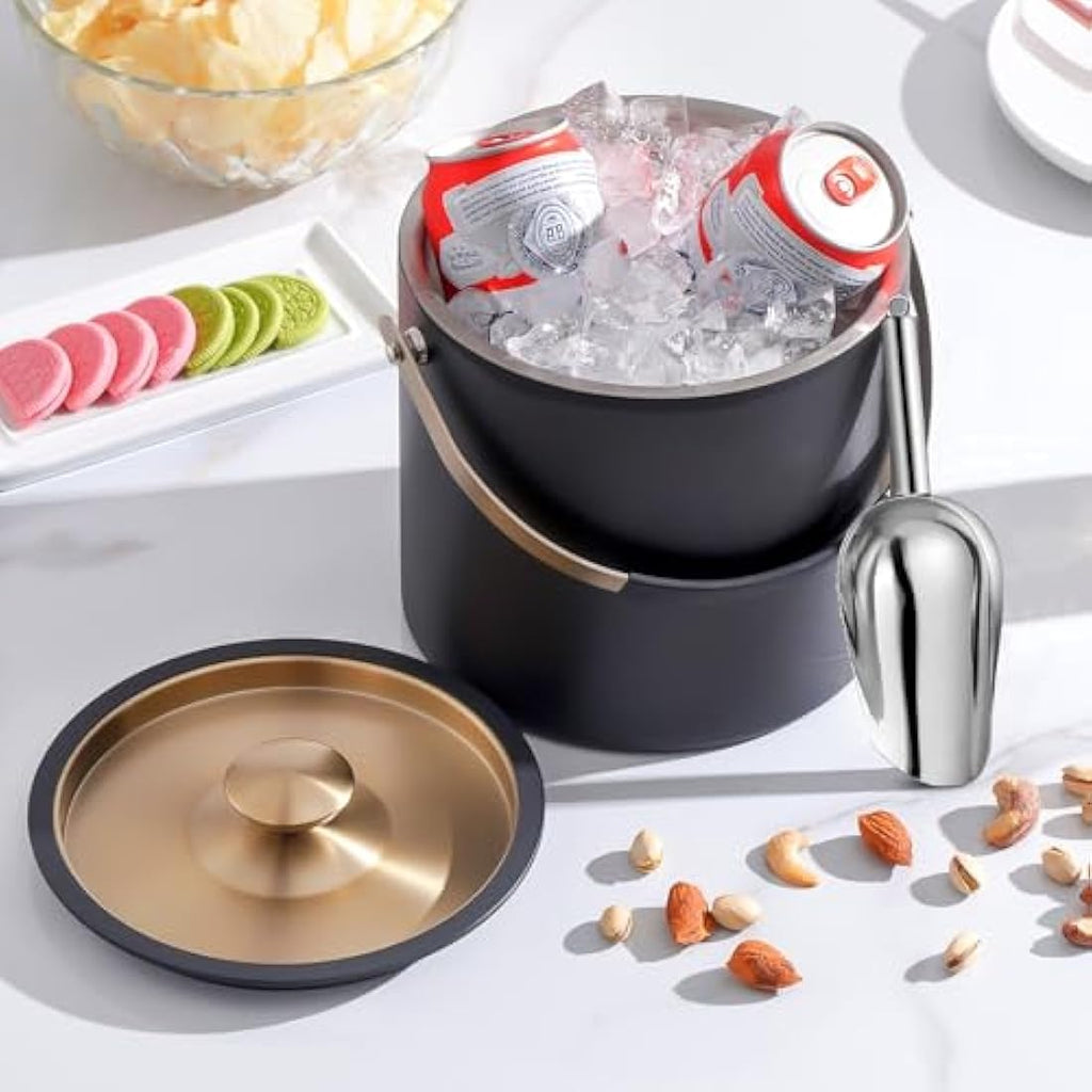 Jolof Store 3.2L Insulated Stainless Steel Ice Bucket with Scoop – Black