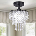 FRIXCHUR Mini Crystal Chandelier – 3-Tier Black Flush Mount Ceiling Light