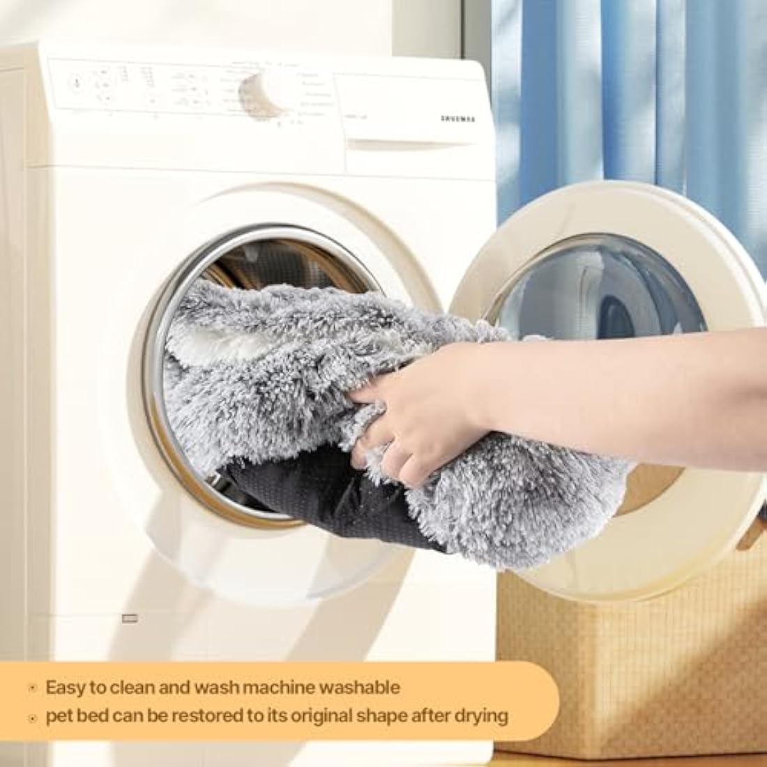 Calming Dog Bed – Fluffy Anti-Anxiety Plush Cave, Grey