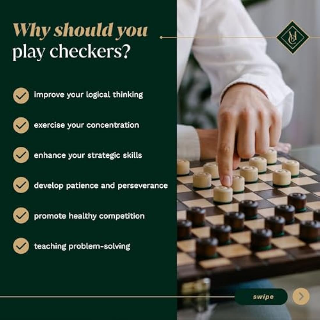 Wooden Checkers Set – Handcrafted 100 Square Folding Board