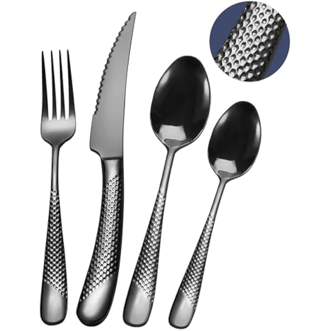 SHEUMNT 24-Piece Black Hammered Silverware Set | 18/10 Stainless Steel