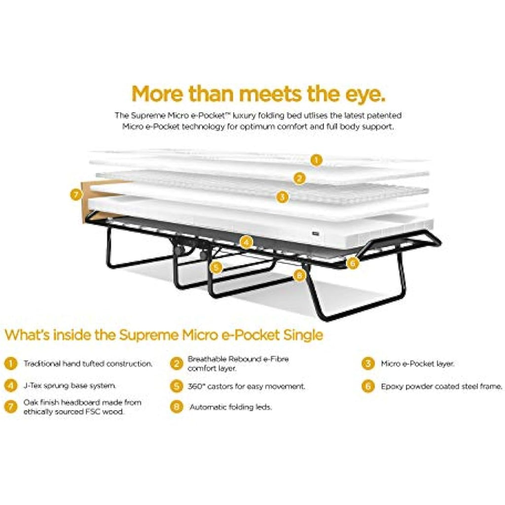 Jay-Be Supreme Single Folding Bed | Micro e-Pocket Sprung Mattress
