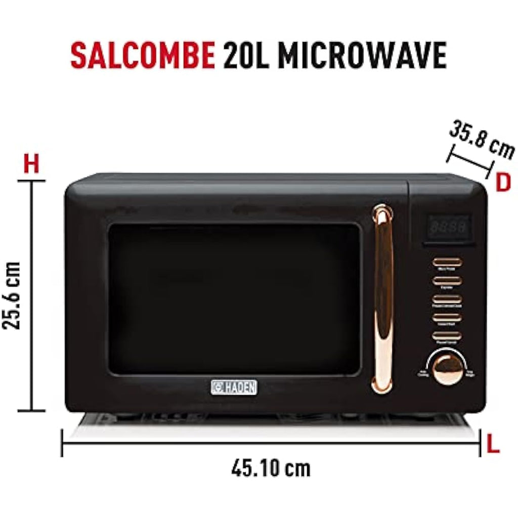 Haden Salcombe 800W Digital Microwave – 20L Black & Copper Oven