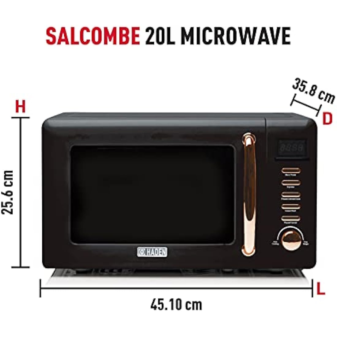 Haden Salcombe 800W Digital Microwave – 20L Black & Copper Oven