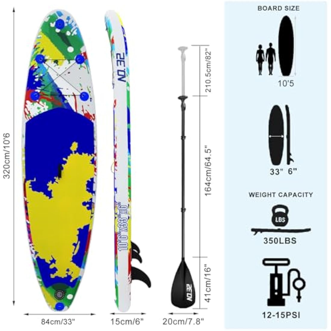 NO. 32 Inflatable Stand Up Paddle Board – 10'6" Beginner SUP Kit