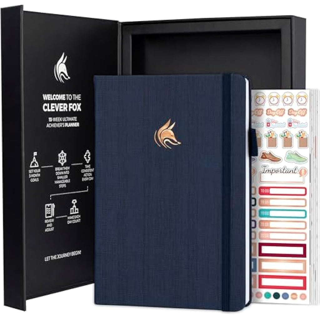 Clever Fox Goal Planner – Undated 90-Day Productivity Journal, Navy Blue