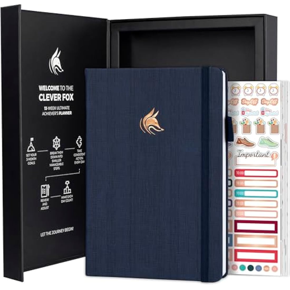 Clever Fox Goal Planner – Undated 90-Day Productivity Journal, Navy Blue