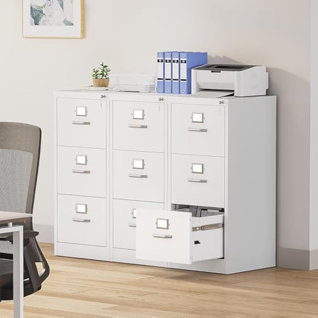 YITAHOME 3-Drawer Vertical File Cabinet | Lockable White Steel Storage