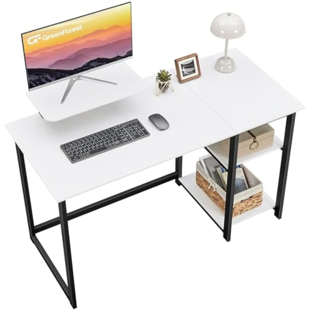 GreenForest Computer Desk with Monitor Stand and Reversible Shelves