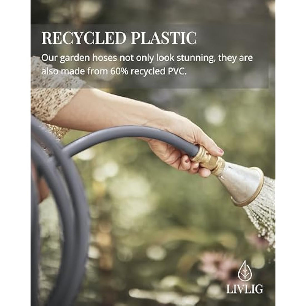 LIVLIG Garden Hose 50m | 1/2 Inch Recycled PVC Hosepipe - Anthracite