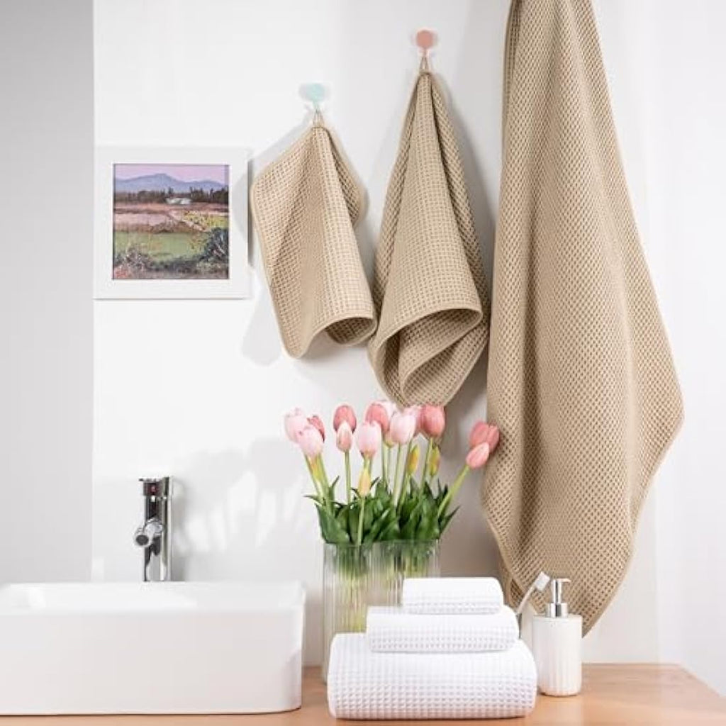 Polyte Microfiber Bath Towel Set – 6 Piece Quick Dry Waffle Weave