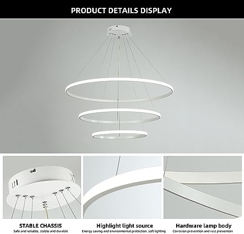 Jolof Store LED Chandelier – Dimmable 3-Ring White Acrylic Pendant Light