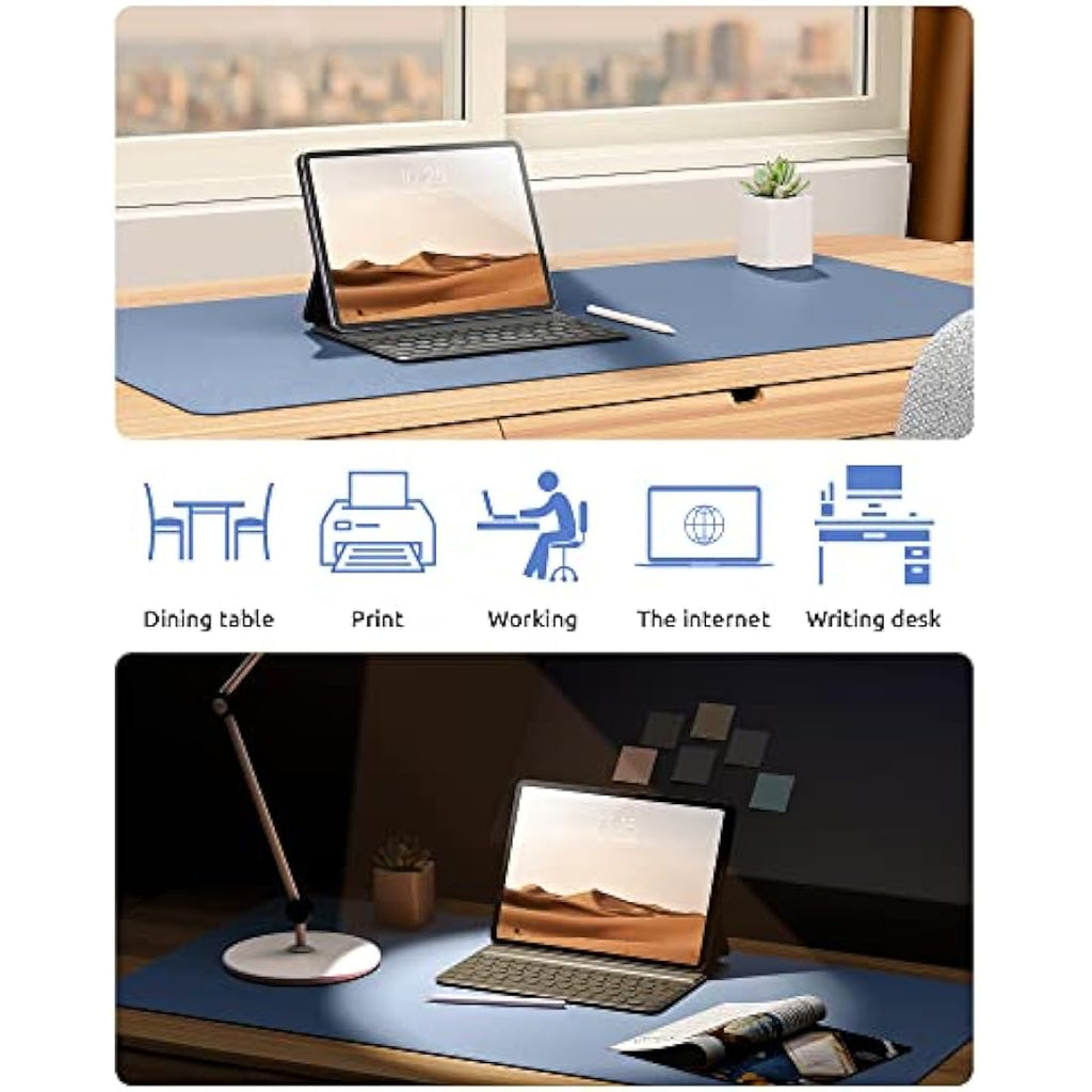 YSAGi PU Leather Desk Mat – Large Non-Slip Waterproof Mouse Pad, Sea Blue