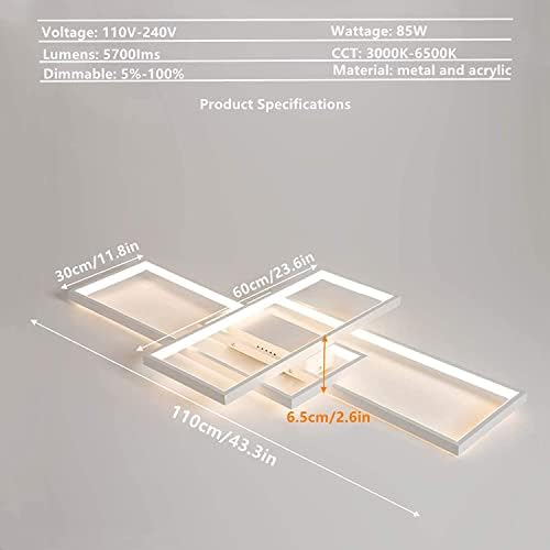 Jolof Store 65W Modern LED Ceiling Light – Dimmable Square Lamp, 105cm