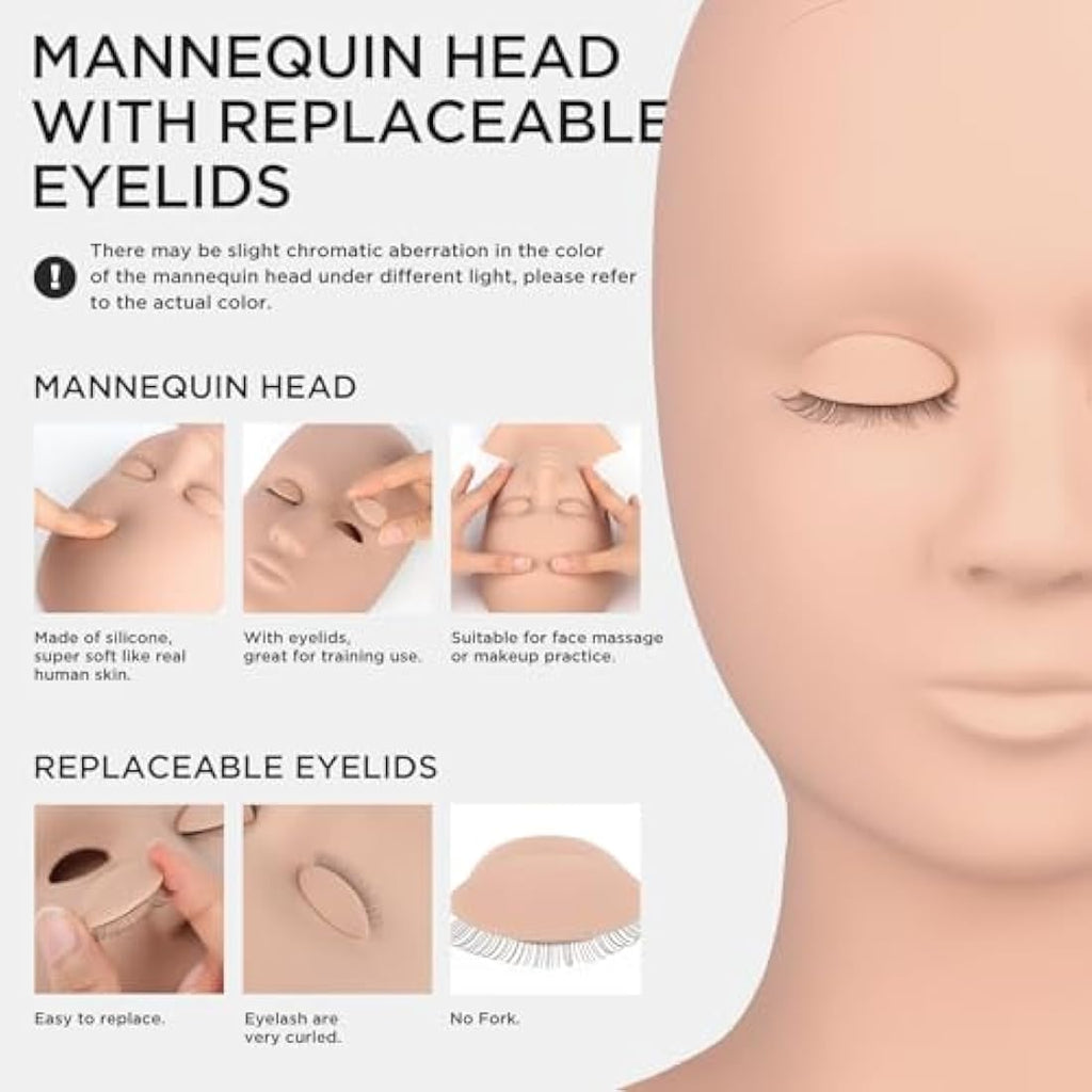 BEYELIAN Eyelash Extension Kit – Silicone Mannequin Head Training Set