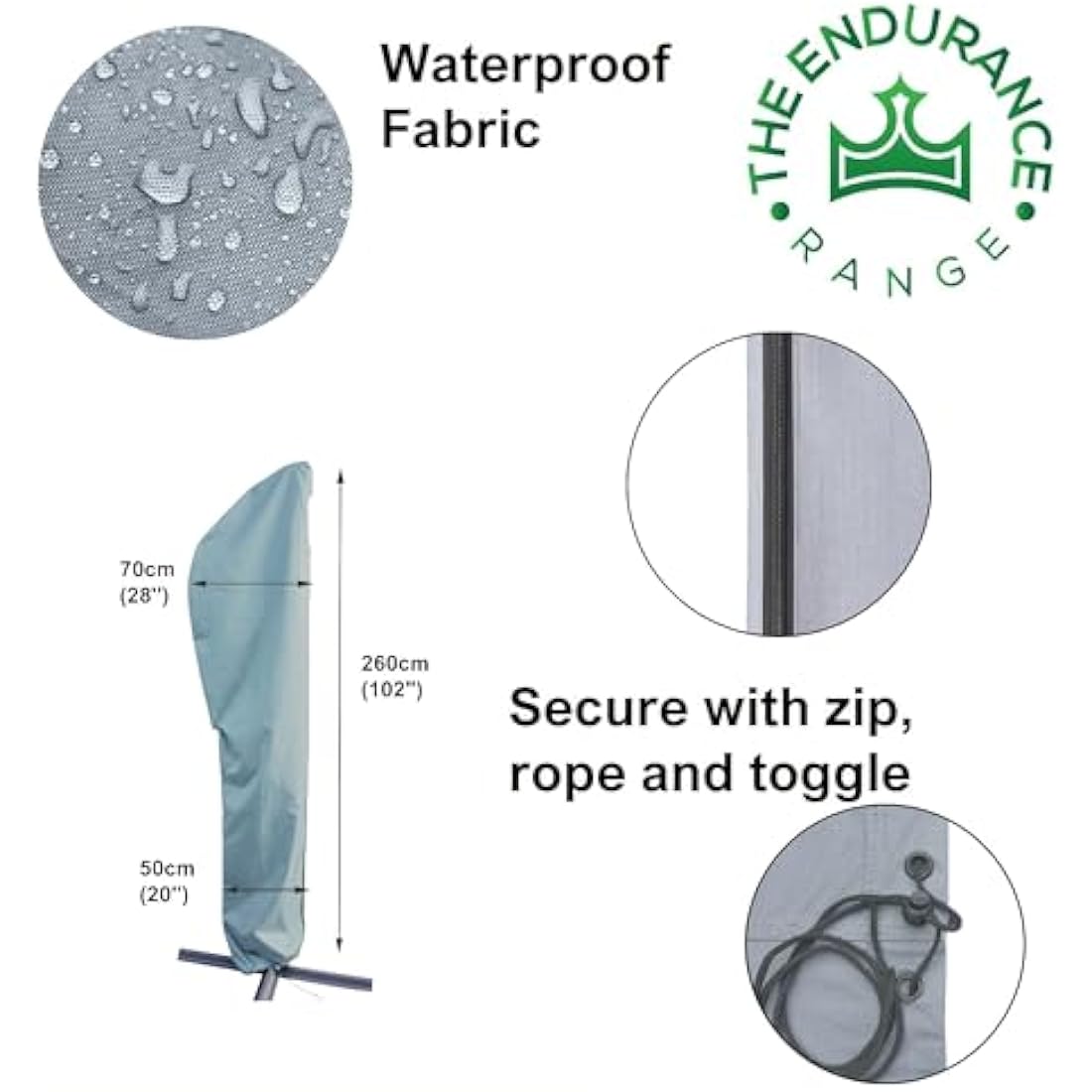 Kingsbridge Cantilever Parasol Cover | 600D Heavy Duty Waterproof Grey