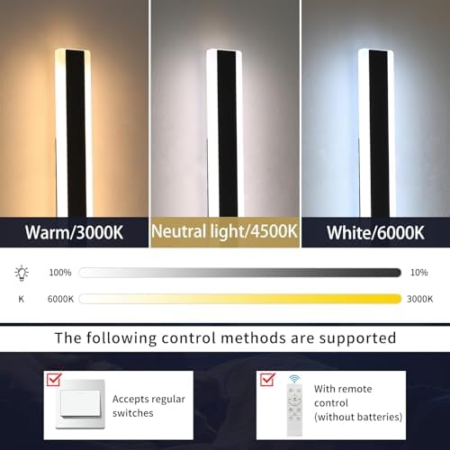 Mikeru 2-Pack Dimmable LED Outdoor Wall Lights | 100CM IP65 Remote Control
