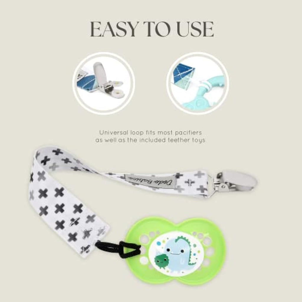 Dodo Babies Silicone Teething Toy and Pacifier Clip Set - Blue Animals