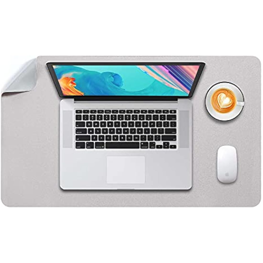 DOBAOJIA Dual-Side PU Leather Desk Pad - Waterproof Mouse Mat, Light Gray