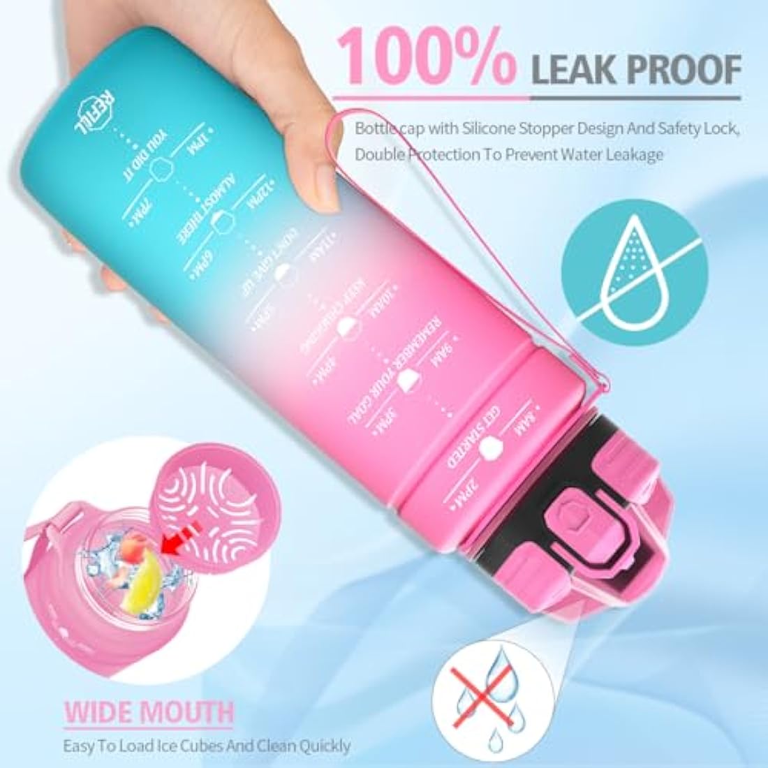 Niggeey Motivational Water Bottle | Leakproof BPA Free Tritan - 1L