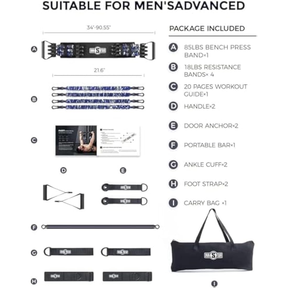 INNSTAR Portable Home Gym Set | Resistance Band Bench Press & Squat Kit