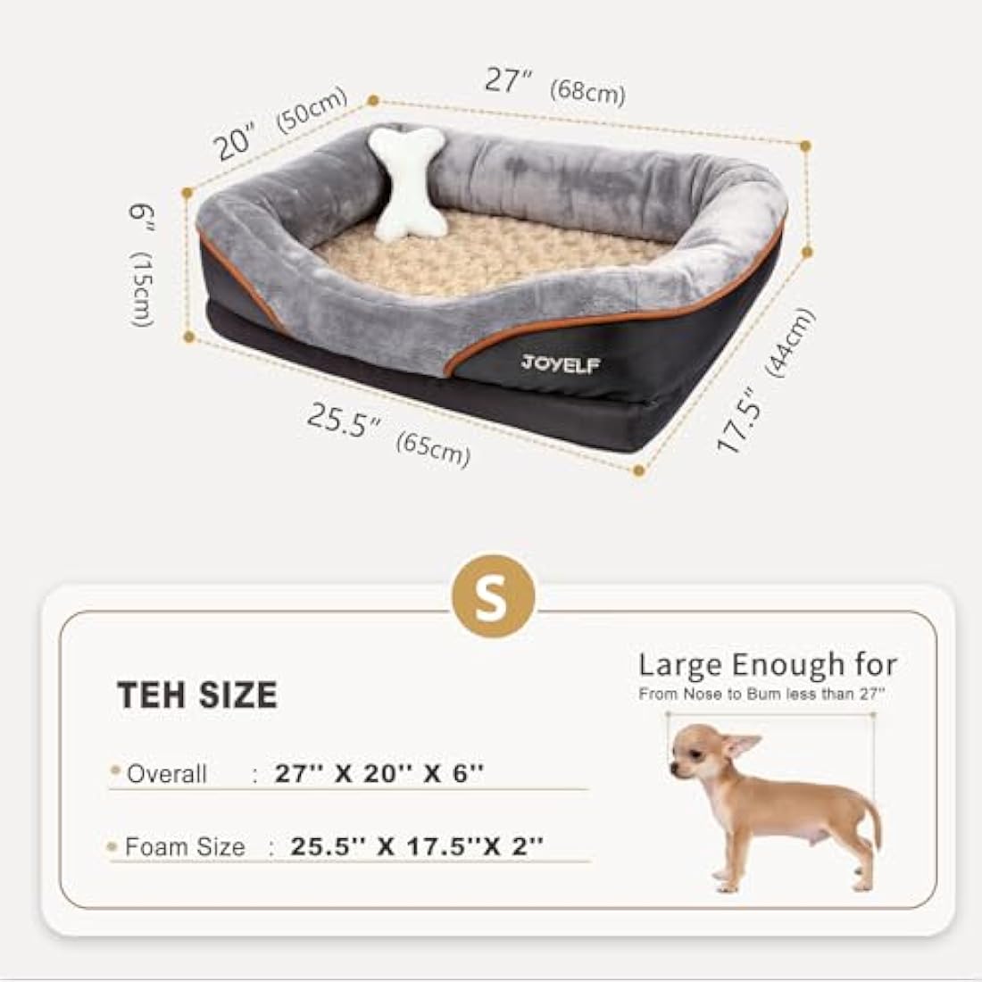 JOYELF Orthopedic Memory Foam Dog Bed – Small Washable Bolster Sofa