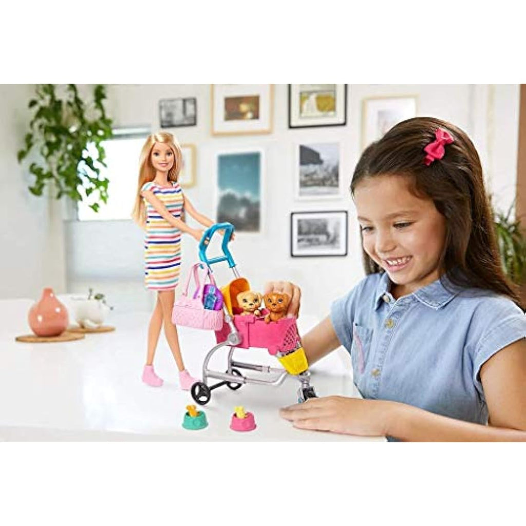 Barbie Stroll ‘n Play Pups Doll Playset with Puppy Accessories