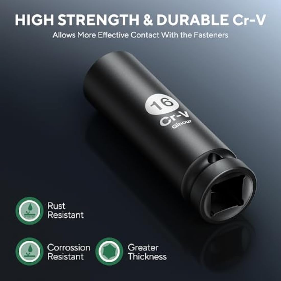 Ginour 20-Piece 1/2 Inch Impact Socket Set | CR-V Metric 8mm-24mm