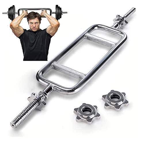 Tonchean 34" Triceps Bar - Solid Steel Hammer Curl Barbell with Collars