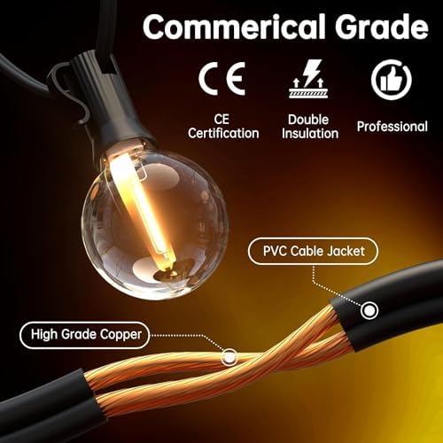 Svater 100FT Outdoor String Lights – IP45 Waterproof G40 LED Garden Lights