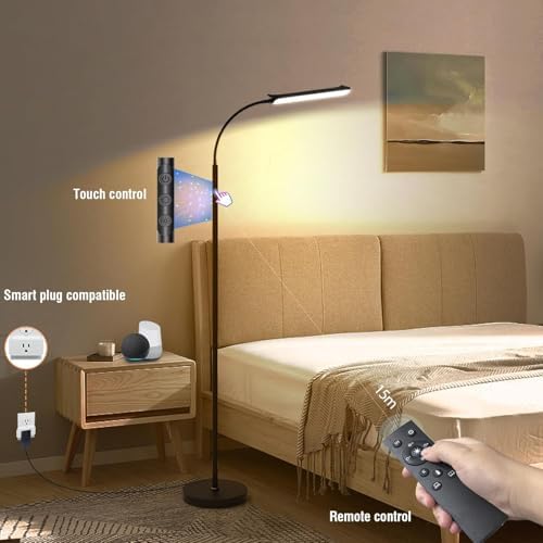MUKUXIN LED Floor Lamp – 18W Dimmable Standing Lamp with Remote, Black