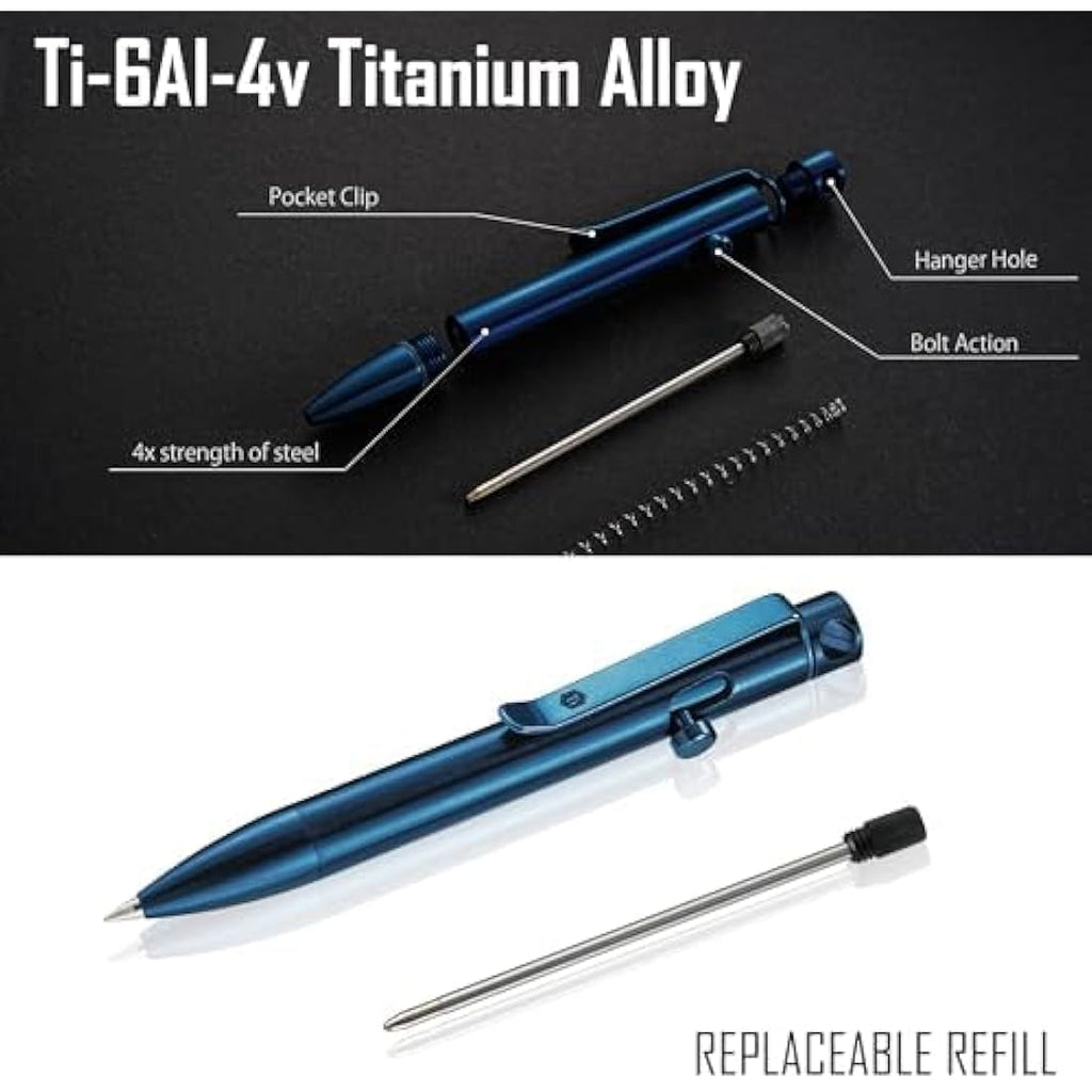 KeyUnity Titanium Alloy Retractable EDC Pocket Pen - Blue (D1 Refill)