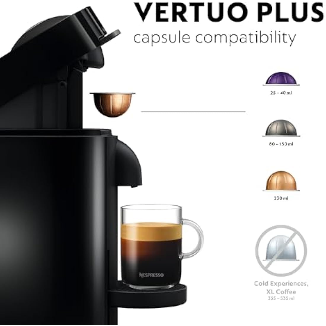 Nespresso Vertuo Plus Coffee Machine by De'Longhi – Black, EN150.B