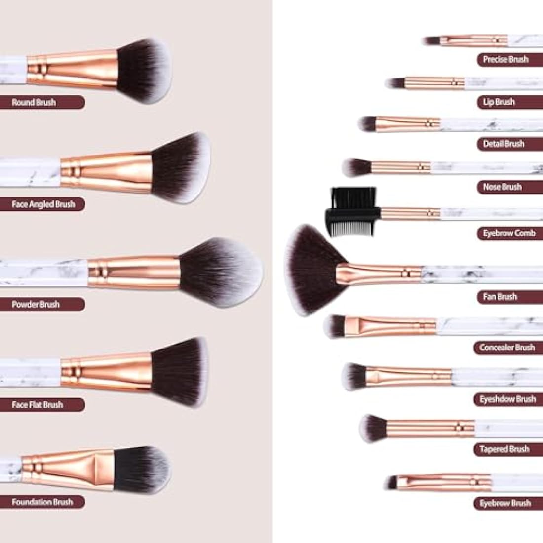 DUAIU 15-Piece Marble Makeup Brush Set with Storage Bucket | White