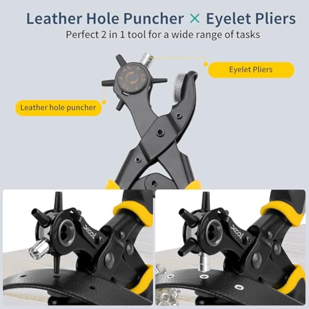 XOOL 2-in-1 Leather Hole Punch and Eyelet Pliers Kit with 200 Metal Eyelets