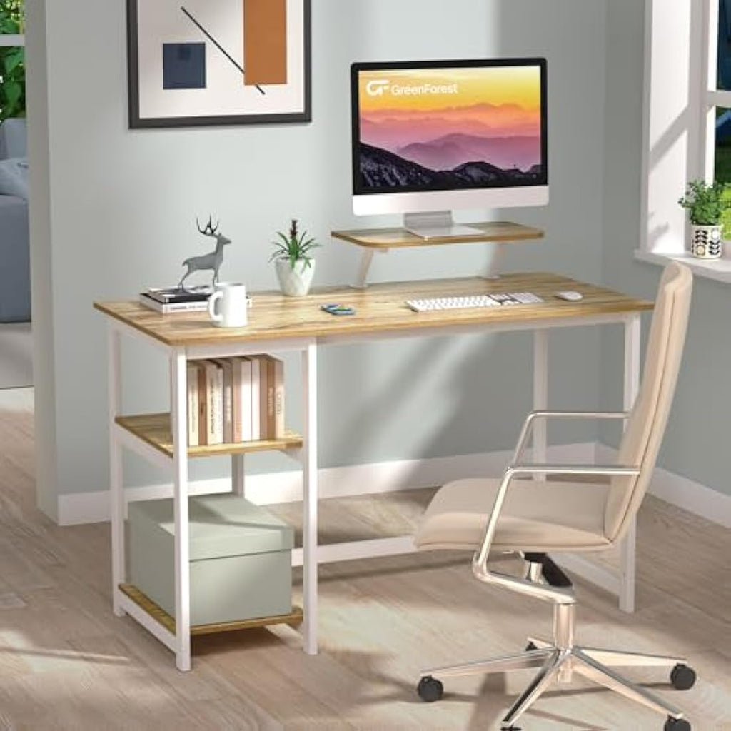 Jolof Store Computer Desk with Monitor Stand and Shelves - Oak