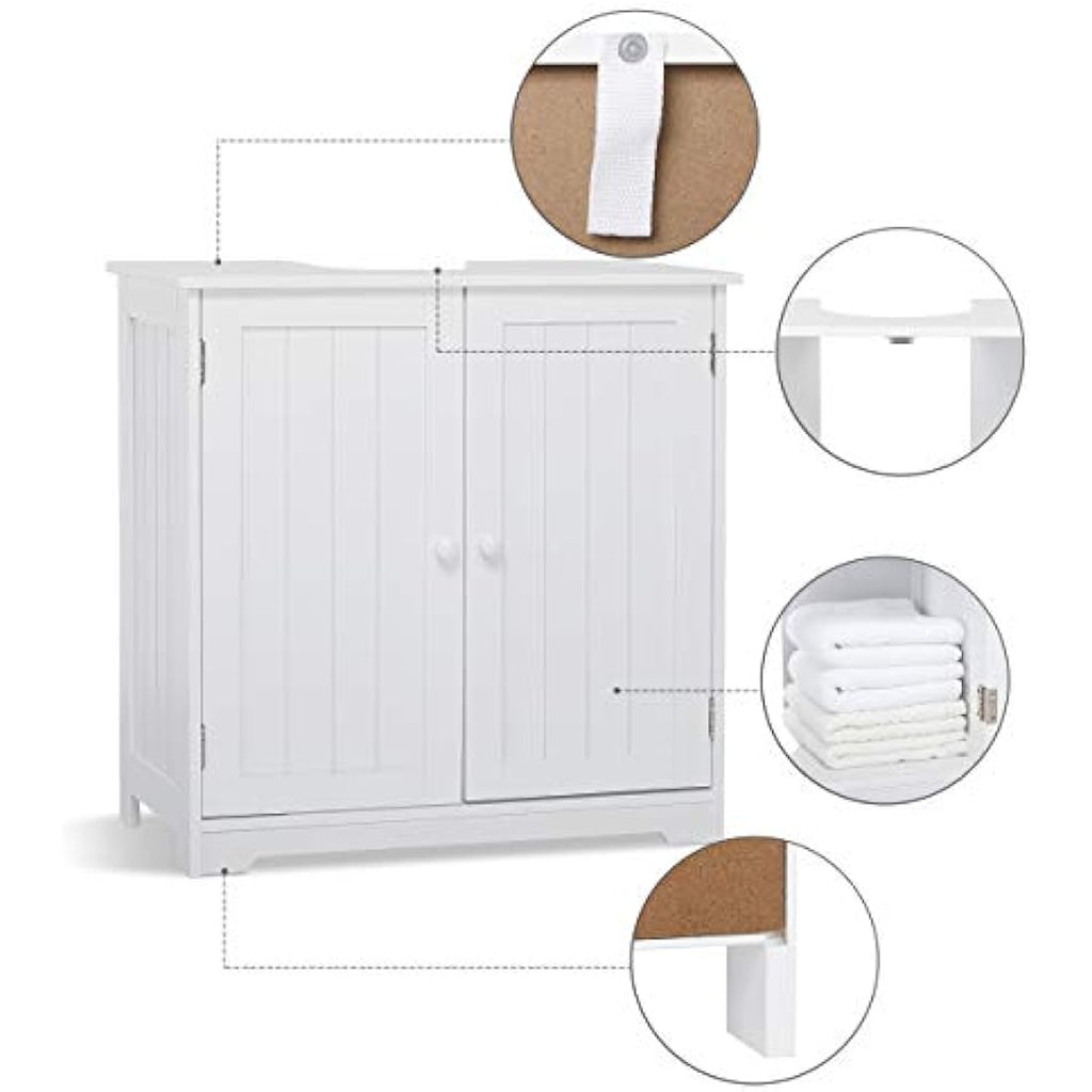 Mondeer Under Sink Bathroom Cabinet – White Wooden Storage Unit